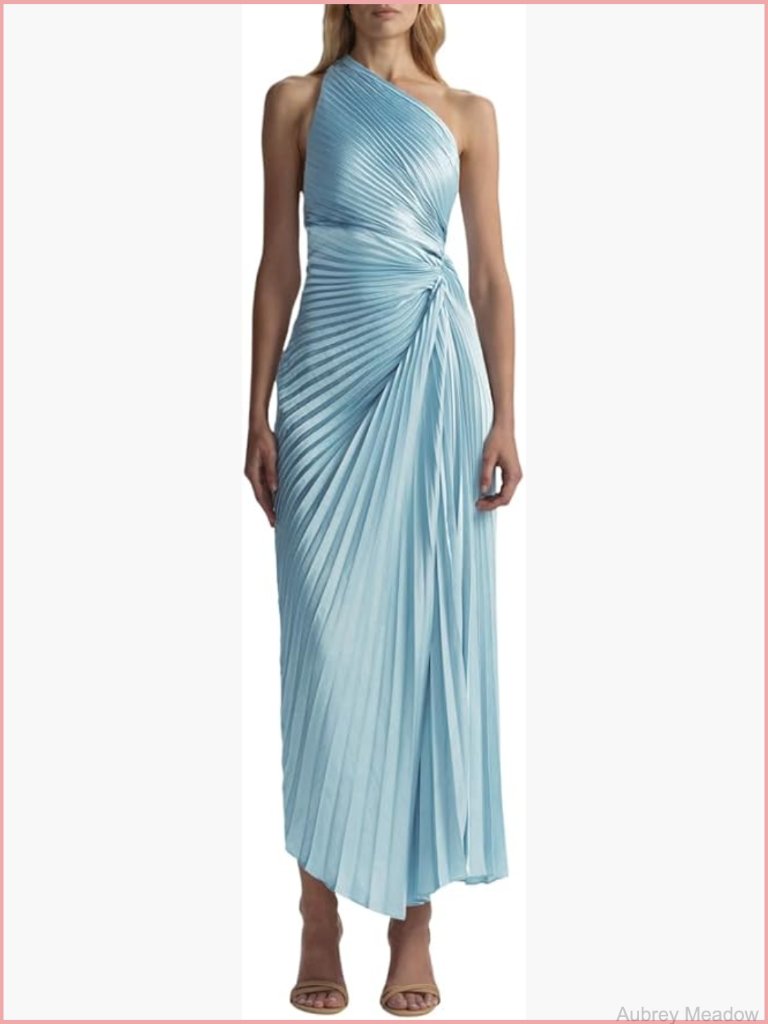 Luminous Floor-Length One-Shoulder Midi Dress Satin Ruched Waist